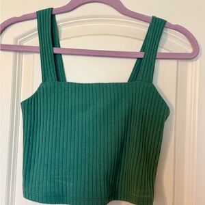 American Eagle Ribbed Crop Tank Top Square Neck Teal